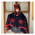 Mantello Kawaii Pipistrello in Pile - Poncho Invernale Anime con Cappuccio