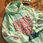 Hoodie Kawaii Pink Skeleton Y2K